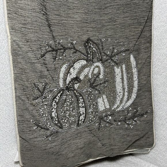 Beaded Silver Harvest Pumpkins Table Runner Thanksgiving Home Dining Kitchen - Picture 2 of 6